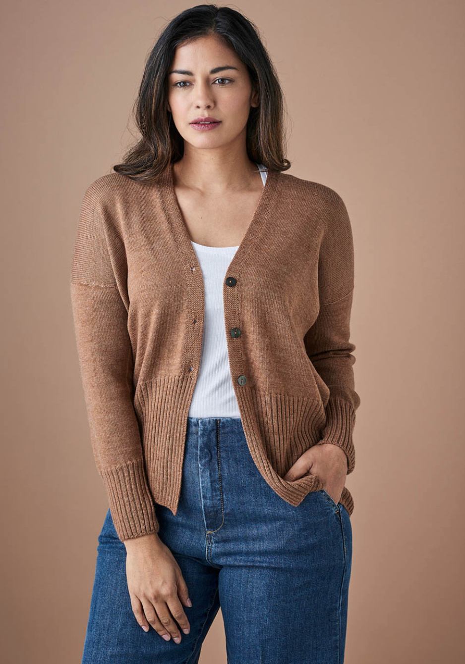 Edith V Neck Jersey Cardigan (Wool)