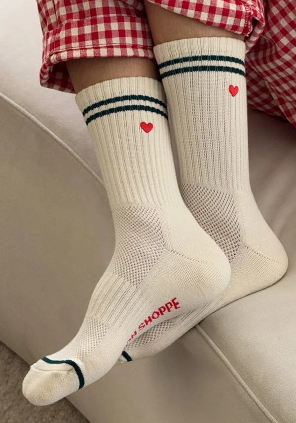 Embroidered Boyfriend Socks - Parchment & Heart