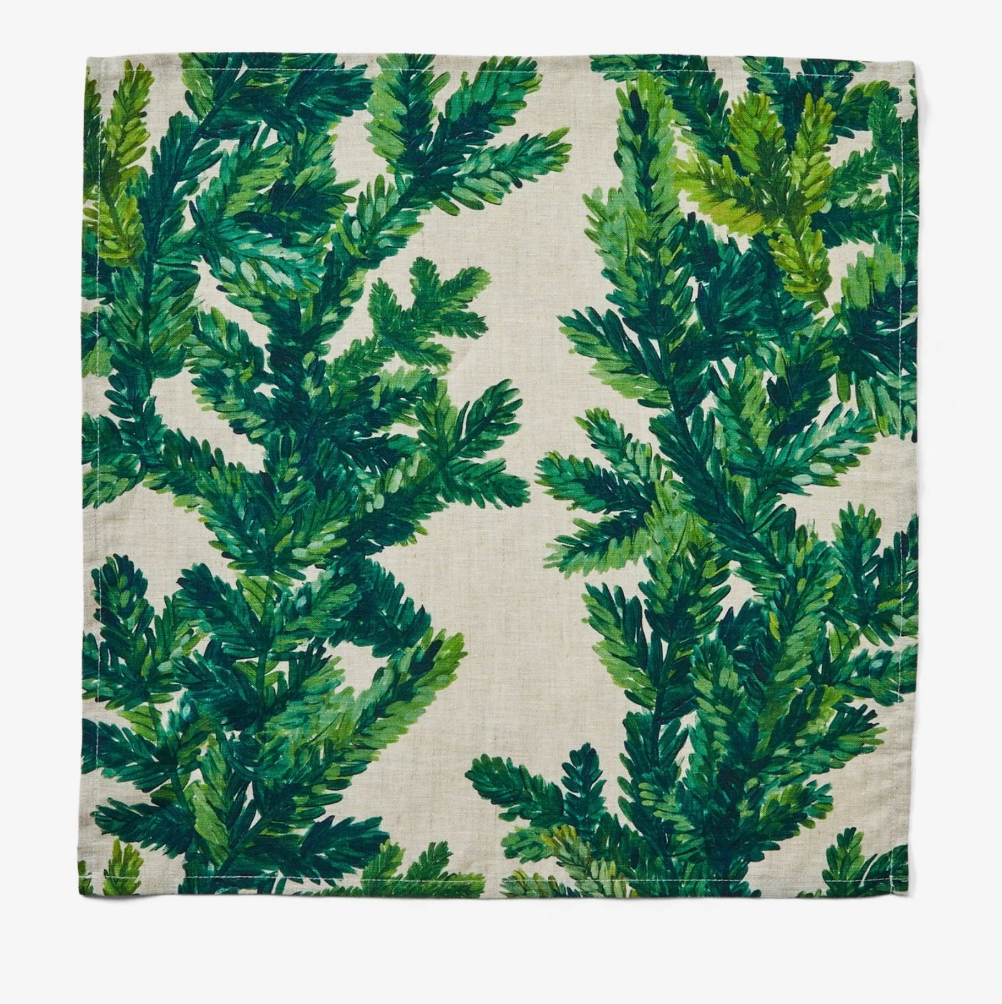 Festive Foliage Green Linen Napkins (Set of 4)