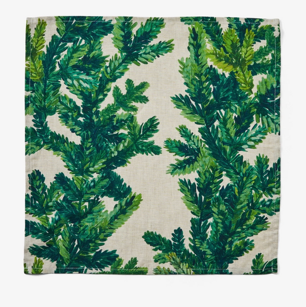 Festive Foliage Green Linen Napkins (Set of 4)