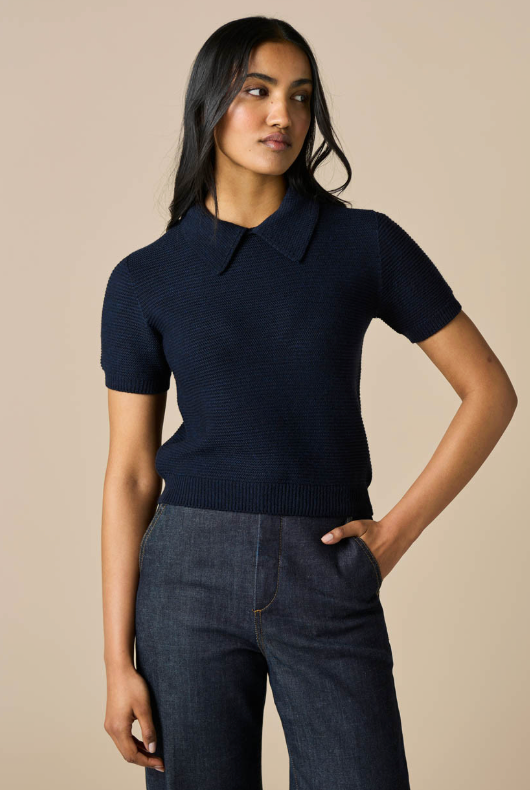 Pearl Garter Stitch Collared Tee
