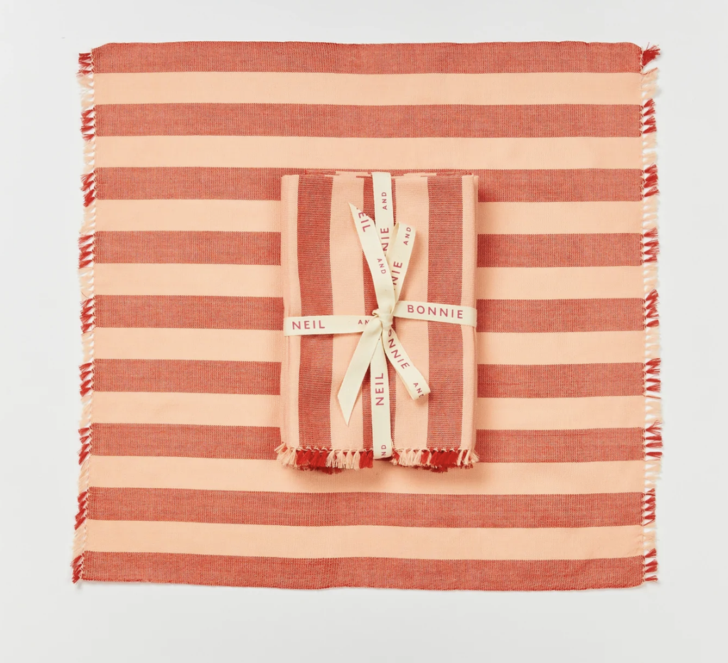 Napkin Set -Woven Stripe Red