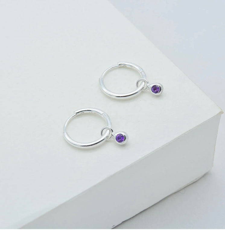 Dew Drop Huggie Hoop Earrings Amethyst